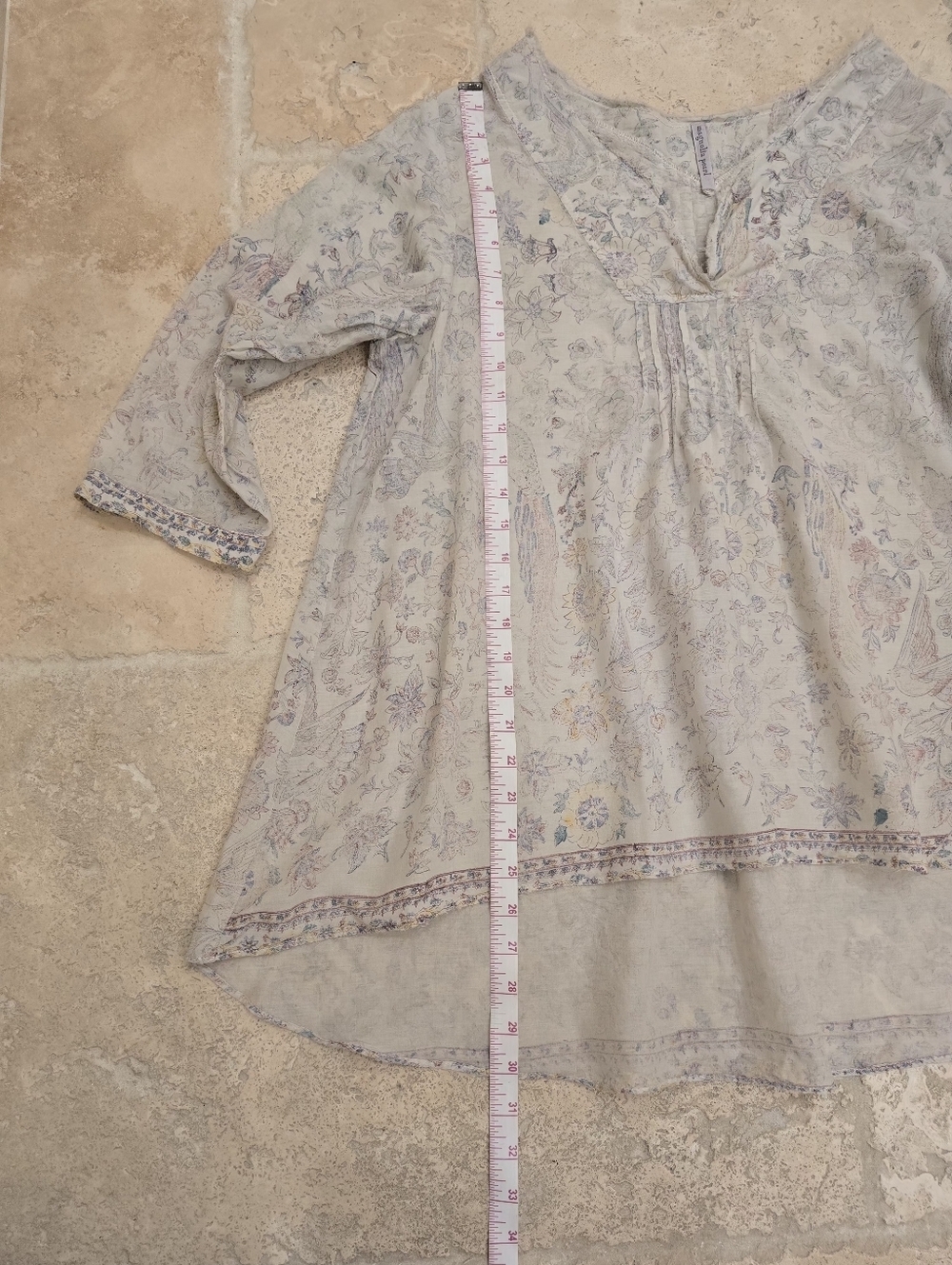 Magnolia Pearl Blockprint Bondi Blouse OOAK OS Rare Piece Of Art - Picture 7 of 15